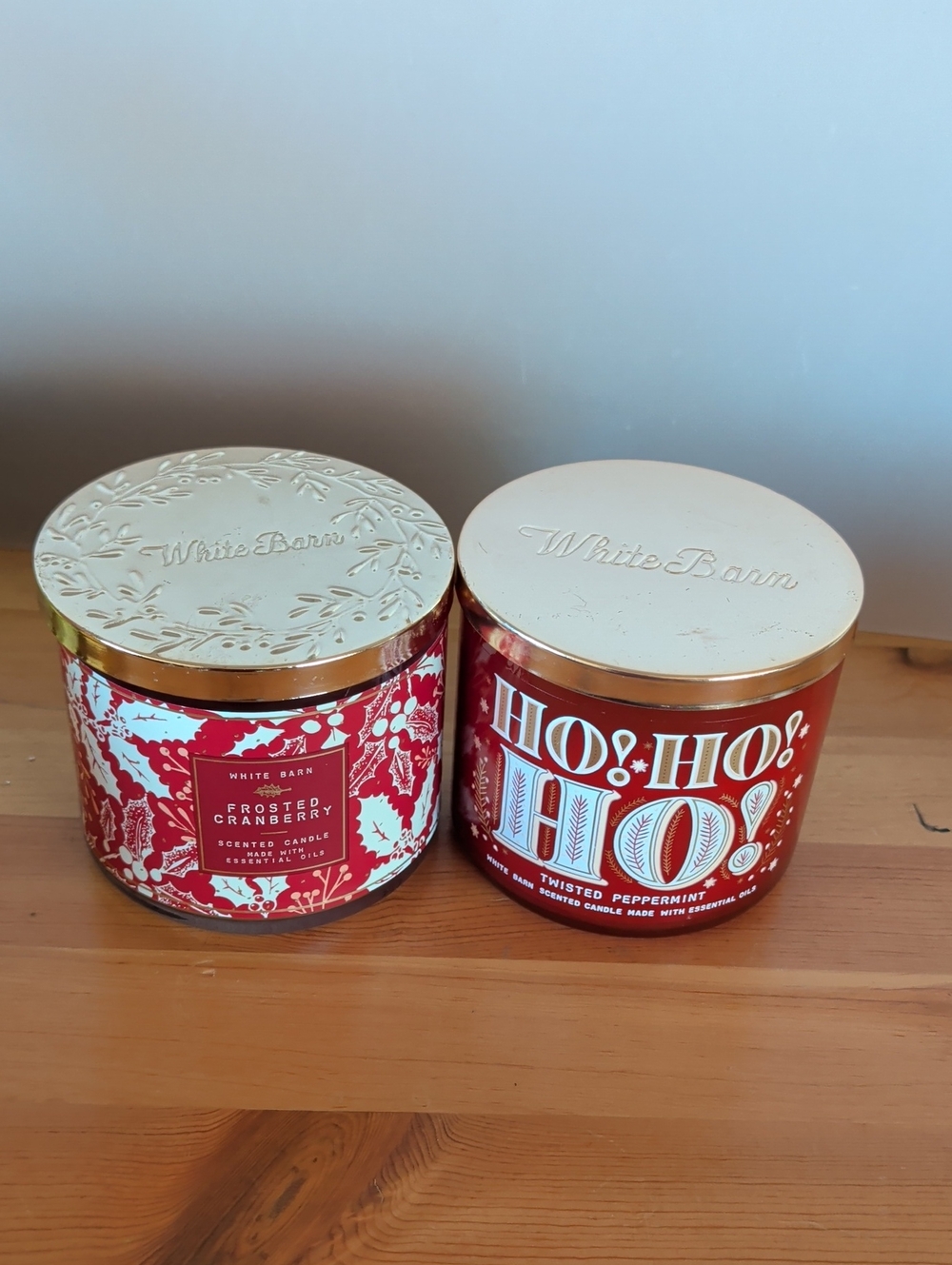 NWT. 2 White Barn Holiday Candles Frosted Cranberry & Twisted Peppermint 3 Wick.